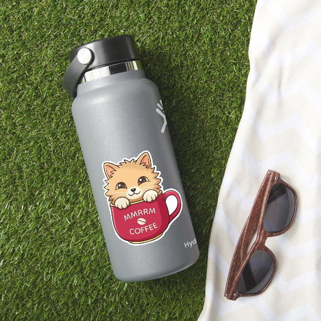 Cute Cartoon Cat in Coffee Mug Custom Text (HydroFlask Insitu)