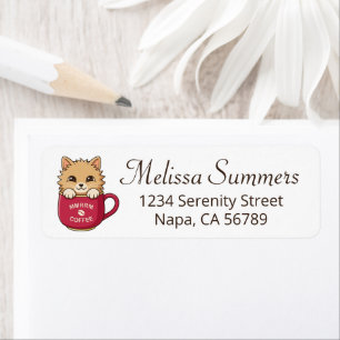 Cute Cartoon Cat in Coffee Mug Return Address Label