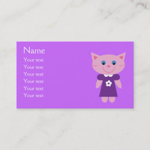 Cute Cartoon Cat In Purple Dress Custom Lilac Business Card