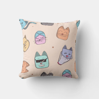 Cute Cartoon Cat Kitty Faces Pattern Patterns | Pa Cushion