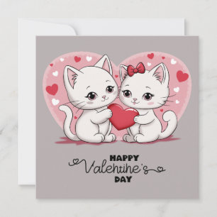 Cute Cartoon Cat Lovers Hearts Valentine’s Day Holiday Card