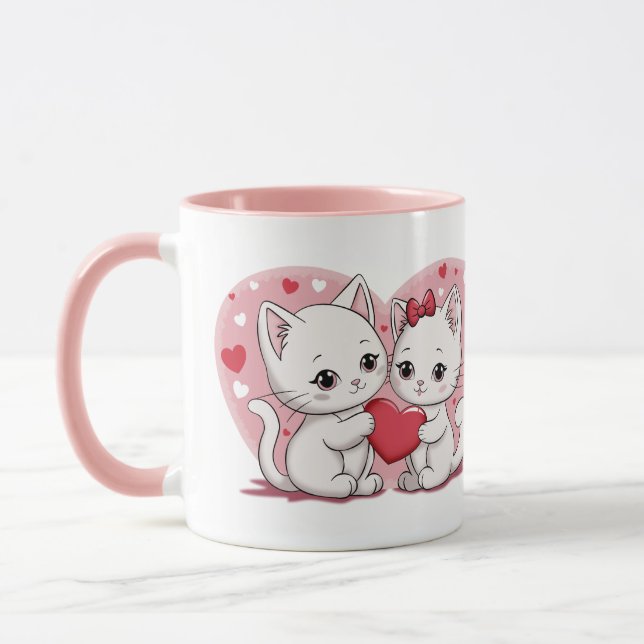 Cute Cartoon Cat Lovers Hearts Valentine’s Day Mug (Left)