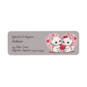 Cute Cartoon Cat Lovers Hearts Valentine’s Day Return Address Label