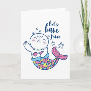 Cute cartoon cat mermaid card