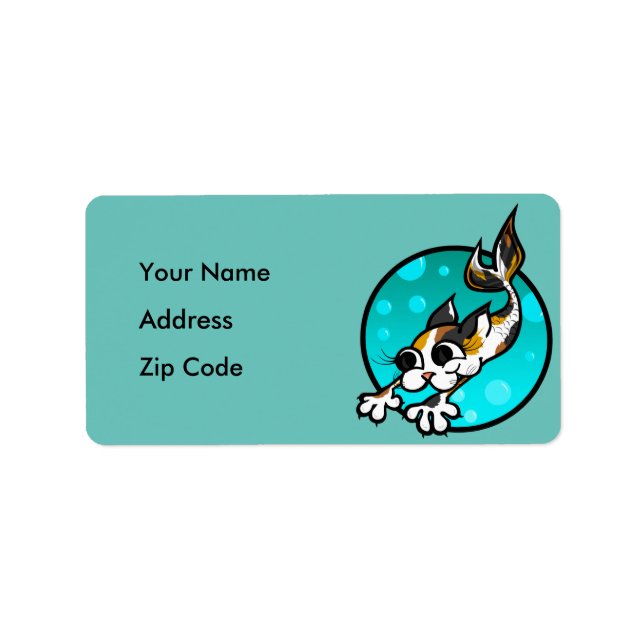 CUTE CARTOON CAT MERMAID RETURN ADDRESS LABEL (Front)