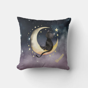 Cute Cartoon Cat on Moon Cushion