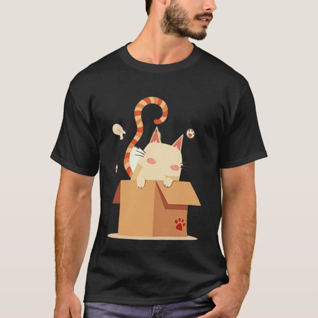 Cute Cartoon Cat Peeking Out of Cardboard Box T-Shirt (Front)
