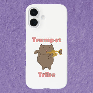 Cute Cartoon Cat Playing Trumpet Tribe Musical iPhone 16 Case