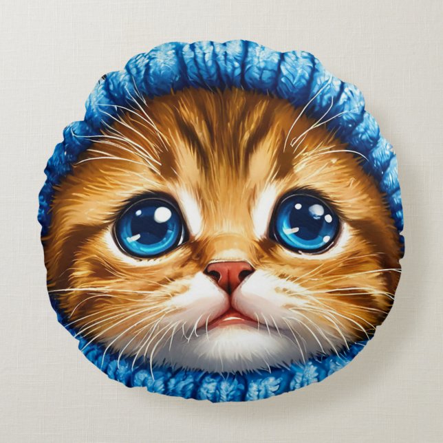 Cute cartoon cat round cushion (Front)