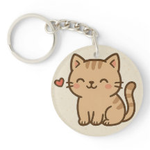 Cute Cartoon Cat Round Keychain – Full Print Desig