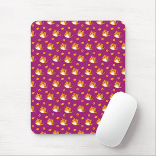 Cute Cartoon Cat Seamless Pattern Kawaii Orange Mouse Pad