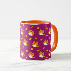 Cute Cartoon Cat Seamless Pattern Kawaii Orange Mug