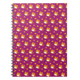 Cute Cartoon Cat Seamless Pattern Kawaii Orange Notebook