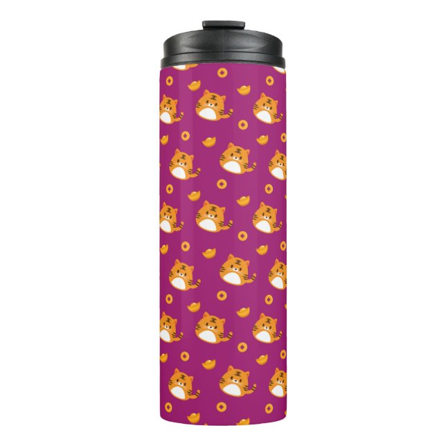 Cute Cartoon Cat Seamless Pattern | Kawaii Orange  Thermal Tumbler (Front)