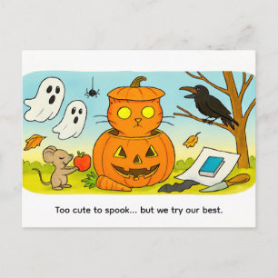 Cute Cartoon Cat Sitting in Pumpkin Costume Postcard