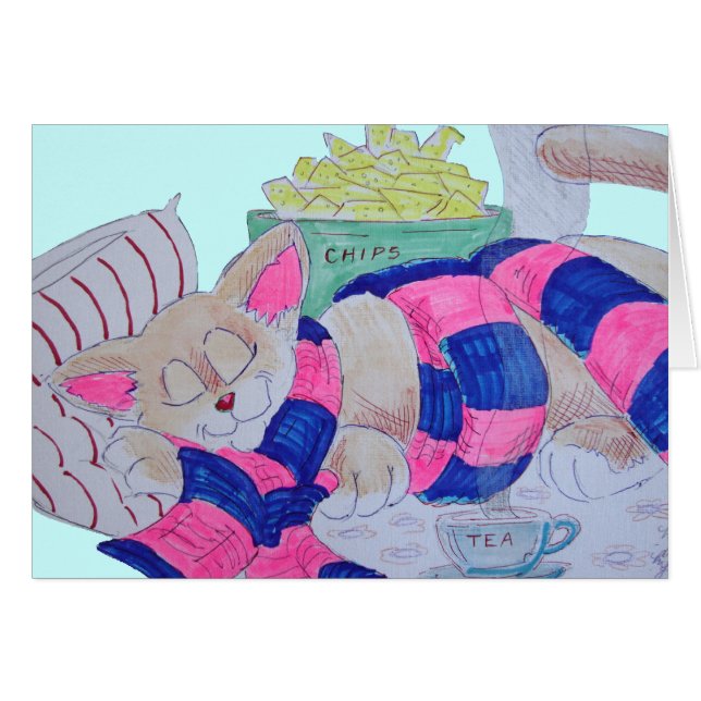 Cute cartoon cat sleeping while wearing scarf... (Front Horizontal)