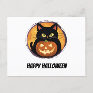 Cute Cartoon Cat Spooky Halloween Happy Holiday Postcard