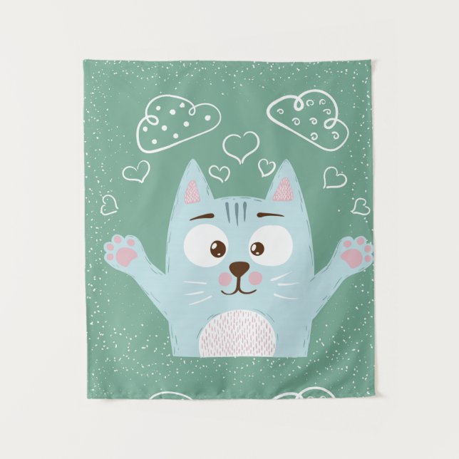 Cute Cartoon Cat Tapestry (Front)