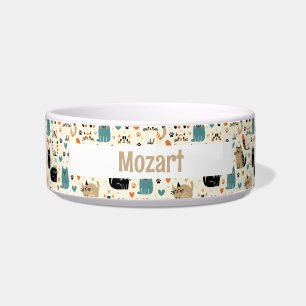 Cute Cartoon Cat Theme Personalized Name Pet Bowl