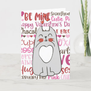 Cute Cartoon Cat Valentine's Day Holiday Card