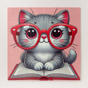 Cute Cartoon Cat Wearing Glasses Jigsaw Puzzle