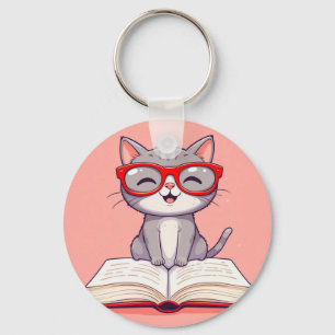 Cute Cartoon Cat Wearing Glasses Key Ring