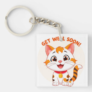 Cute Cartoon Cat Wishing 'Get Well Soon' Key Ring