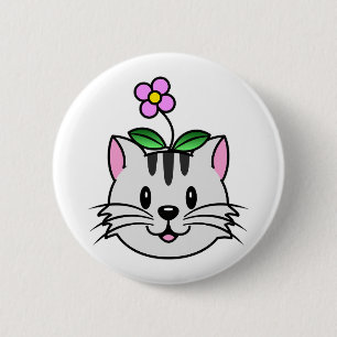 Cute Cartoon Cat with a Flower on Its Head 6 Cm Round Badge