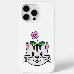 Cute Cartoon Cat with a Flower on Its Head iPhone 15 Pro Max Case
