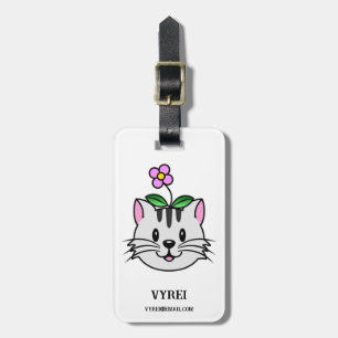 Cute Cartoon Cat with a Flower on Its Head Luggage Tag