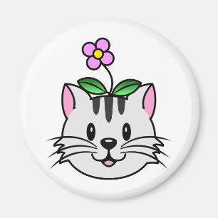 Cute Cartoon Cat with a Flower on Its Head Magnet