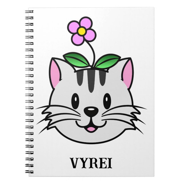 Cute Cartoon Cat with a Flower on Its Head Notebook (Front)
