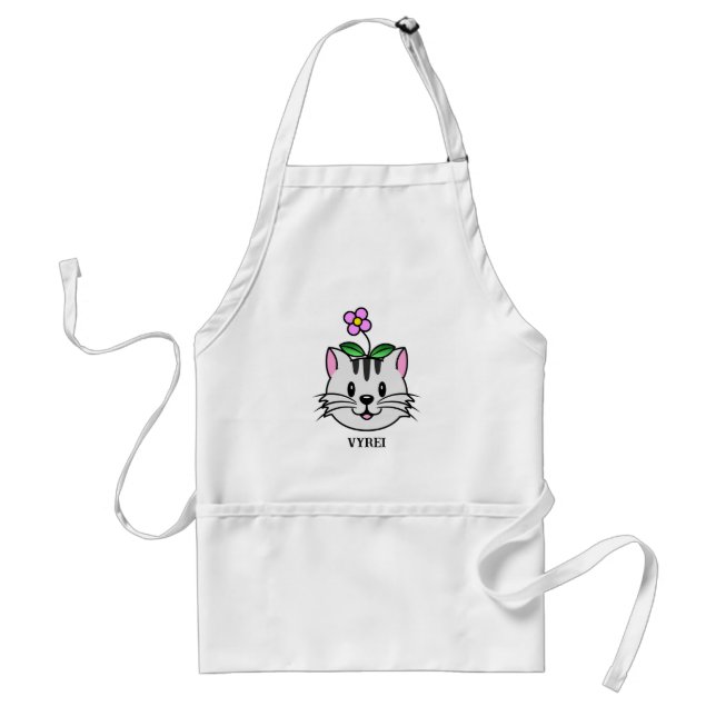 Cute Cartoon Cat with a Flower on Its Head Standard Apron (Front)