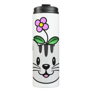 Cute Cartoon Cat with a Flower on Its Head Thermal Tumbler