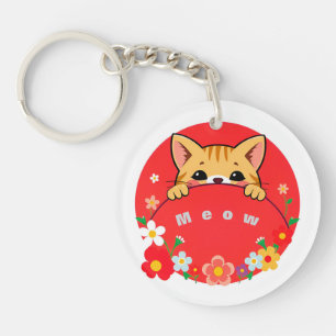 Cute Cartoon Cat with Bright Colours Key Ring