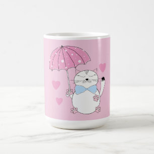 Cute cartoon cat with umbrella coffee mug