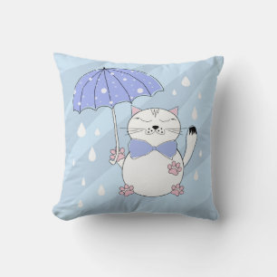 Cute cartoon cat with umbrella cushion