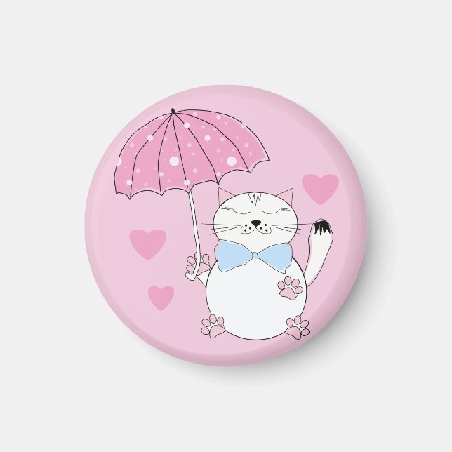 Cute cartoon cat with umbrella magnet (Front)