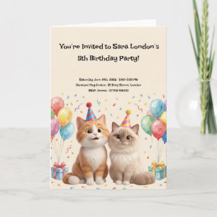 Cute Cartoon Cats Birthday Party Card