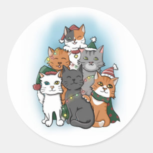 Cute Cartoon Cats group drawing Classic Round Sticker
