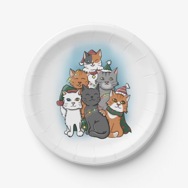 Cute Cartoon Cats group drawing Paper Plate (Front)