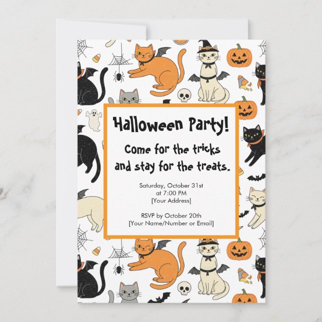Cute Cartoon Cats Halloween Party Invitation (Front)