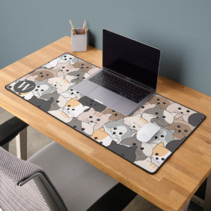 Cute Cartoon Cats Monogram Desk Mat