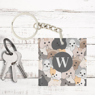 Cute Cartoon Cats Monogram Key Ring