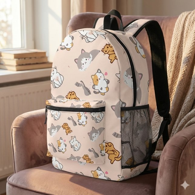 Cute cartoon Cats pattern monogram Printed Backpack (Creator Uploaded)