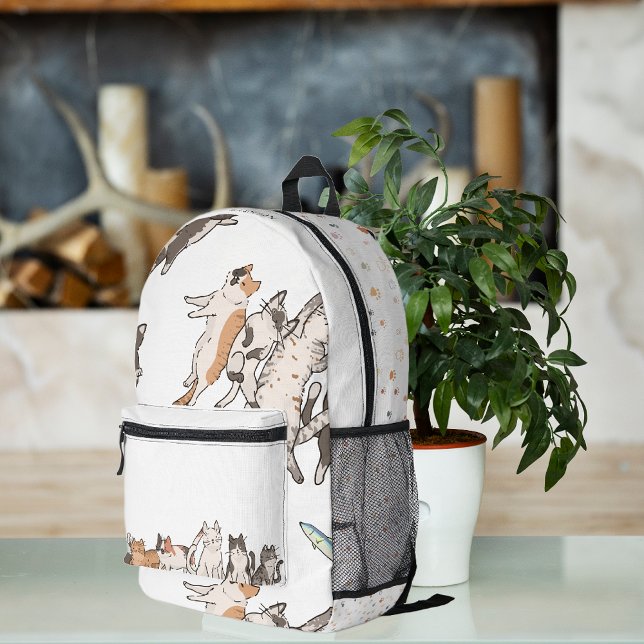 Cute Cartoon Cats Pattern | Monogram Printed Backpack (Creator Uploaded)