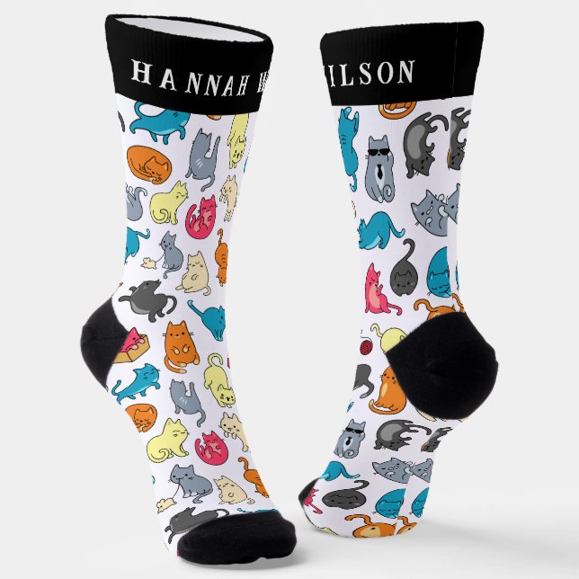 Cute Cartoon Cats Pattern | Monogram Socks (Angled)