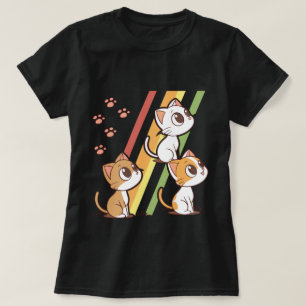 Cute Cartoon Cats Retro Rainbow T-Shirt Kawaii C