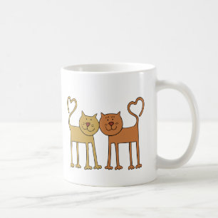 Cute Cartoon Cats with Tails Curved to Hearts Coffee Mug