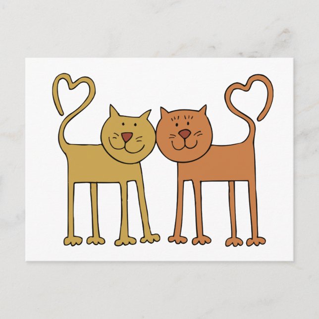 Cute Cartoon Cats with Tails Curved to Hearts Postcard (Front)